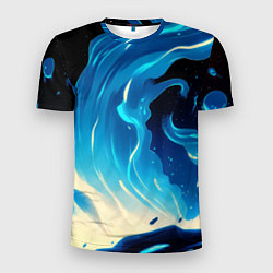 Мужская спорт-футболка Бело-синее пламя из абстрактных красок