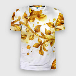 Мужская спорт-футболка Золотые листья на белом
