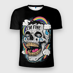 Футболка спортивная мужская Skull and rainbow - im fine, цвет: 3D-принт