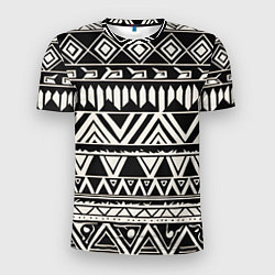 Мужская спорт-футболка Черно белый орнамент в этническом стиле