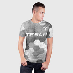 Футболка спортивная мужская Tesla - grey gradient посередине, цвет: 3D-принт — фото 2