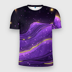 Мужская спорт-футболка Фиолетовая текстура с золотыми звездочками