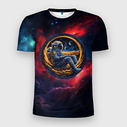 Футболка спортивная мужская Космонавт сидит в луне, цвет: 3D-принт