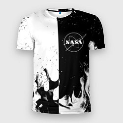 Мужская спорт-футболка Nasa черно белый огонь
