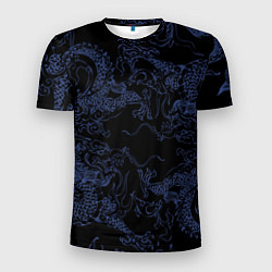 Мужская спорт-футболка Синий дракон на черном