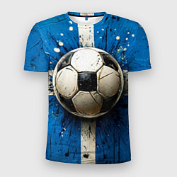 Футболка спортивная мужская Футбольный мяч на синем, цвет: 3D-принт