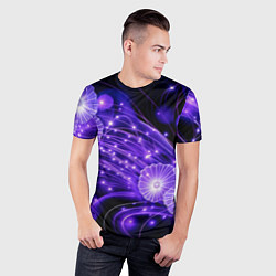 Футболка спортивная мужская Силуэты цветов на темном фоне - фиолетовое свечени, цвет: 3D-принт — фото 2