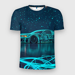Футболка спортивная мужская BMW неоновый фон, цвет: 3D-принт