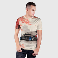 Футболка спортивная мужская Черная БМВ и сакура, цвет: 3D-принт — фото 2