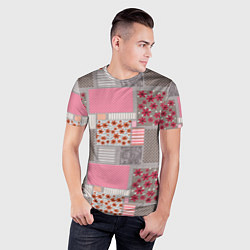 Футболка спортивная мужская Розово-серые разноцветные лоскуты, цвет: 3D-принт — фото 2