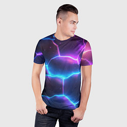 Футболка спортивная мужская Синие и фиолетовые молнии в разломе, цвет: 3D-принт — фото 2