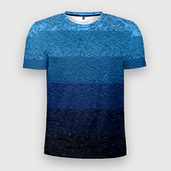 Мужская спорт-футболка Сине-голубой градиент полосами с узором