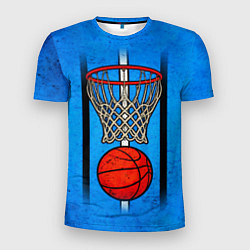 Футболка спортивная мужская Кольцо с баскетбольным мячом на синем, цвет: 3D-принт