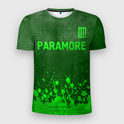 Мужская спорт-футболка Paramore - green gradient посередине