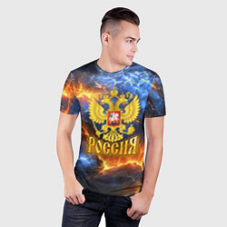 Футболка спортивная мужская Россия герб и огонь, цвет: 3D-принт — фото 2