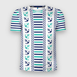 Мужская спорт-футболка Морской орнамент с якорями и полосками