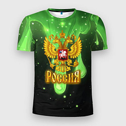Футболка спортивная мужская Герб России - неоновый фон, цвет: 3D-принт