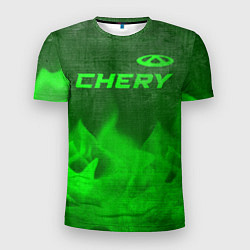 Мужская спорт-футболка Chery - green gradient посередине