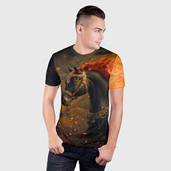 Футболка спортивная мужская Черная лошадь с красной гривой - огненные частицы, цвет: 3D-принт — фото 2