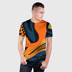 Футболка спортивная мужская Леопардовый с синим и оранжевым, цвет: 3D-принт — фото 2
