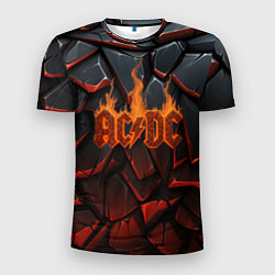 Мужская спорт-футболка ACDC огненный лого на камнях