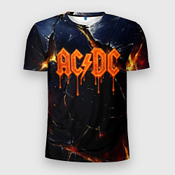 Мужская спорт-футболка ACDC лого из лавы на треснутой текстуре