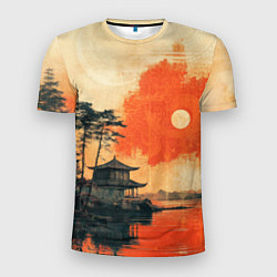 Футболка спортивная мужская Рыбацкий дом на закате, цвет: 3D-принт