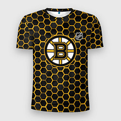 Футболка спортивная мужская Бостон Брюинз - черные соты, цвет: 3D-принт