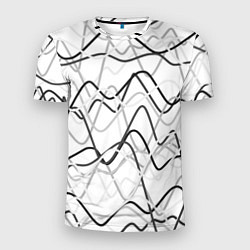 Футболка спортивная мужская Белый с серыми волнистыми полосами, цвет: 3D-принт