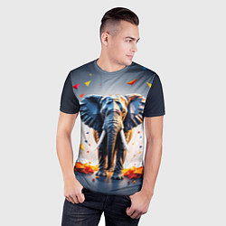 Футболка спортивная мужская Геометрический слон и цветные полигоны, цвет: 3D-принт — фото 2