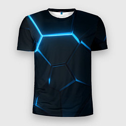 Футболка спортивная мужская Черные плиты с синим светом, цвет: 3D-принт