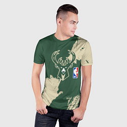 Футболка спортивная мужская Милуоки Бакс - разлитая краска, цвет: 3D-принт — фото 2