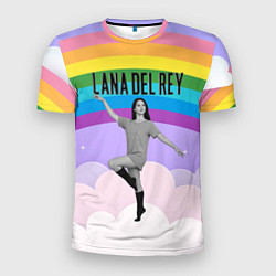 Мужская спорт-футболка Lana Del Rey на фоне радуги