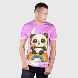 Футболка спортивная мужская Панда с мороженым качается на радуге, цвет: 3D-принт — фото 2