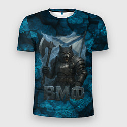 Футболка спортивная мужская Волк с флагом ВМФ, цвет: 3D-принт