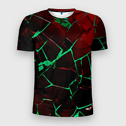 Футболка спортивная мужская Битые плиты тёмно-красный с зелёным, цвет: 3D-принт