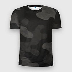Футболка спортивная мужская Черно-серый камуфляж, цвет: 3D-принт