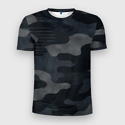 Футболка спортивная мужская Текстура - камуфляжная синяя ткань, цвет: 3D-принт