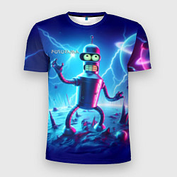 Мужская спорт-футболка Bender on neon planet - ai art fantasy
