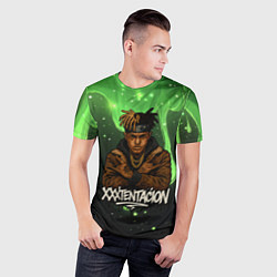 Футболка спортивная мужская XXXTentacion на фоне зеленой краски, цвет: 3D-принт — фото 2