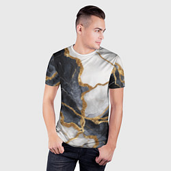 Футболка спортивная мужская Мрамор белый и черный с золотом, цвет: 3D-принт — фото 2
