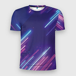 Футболка спортивная мужская Абстракция бело синие красные полосы, цвет: 3D-принт