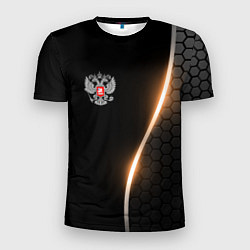 Футболка спортивная мужская Герб России и неоновая линия, цвет: 3D-принт