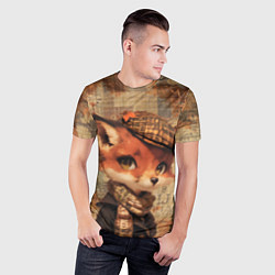 Футболка спортивная мужская Лисенок на винтажном фоне, цвет: 3D-принт — фото 2