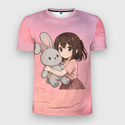 Футболка спортивная мужская Девочка обнимает зайцика в аниме, цвет: 3D-принт