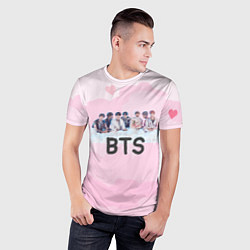 Футболка спортивная мужская BTS нежный розовый фон, цвет: 3D-принт — фото 2