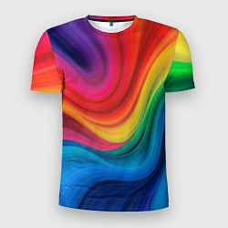 Футболка спортивная мужская Смесь ярких красок волнистыми линиями, цвет: 3D-принт