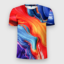 Футболка спортивная мужская Красно-синие масляные краски смешение абстракция, цвет: 3D-принт