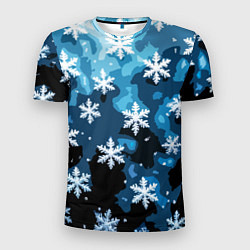 Футболка спортивная мужская Стилизованный паттерн со снежинками тёмно-синий, цвет: 3D-принт