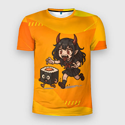 Футболка спортивная мужская Девочка дьявол бежит за роллом, цвет: 3D-принт